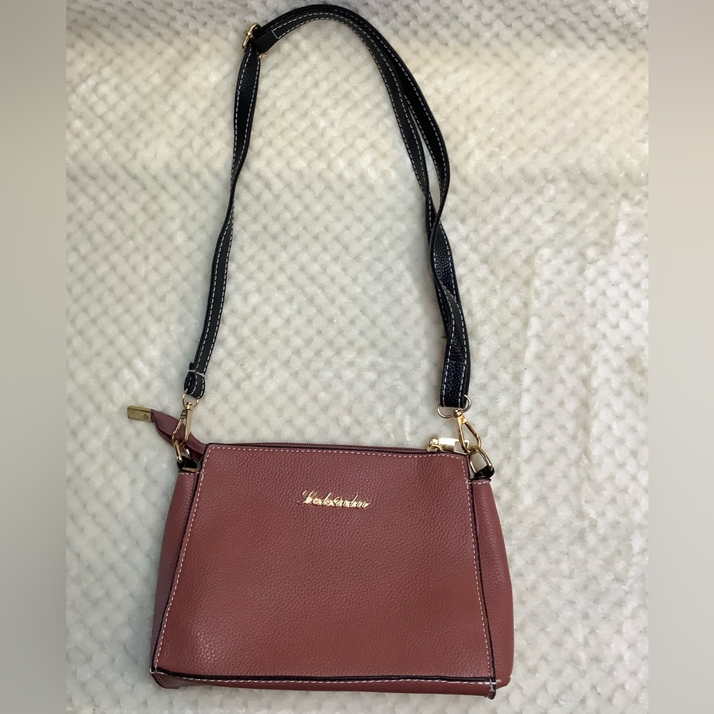 Pink and Black Crossbody Bag with Gold Hardware